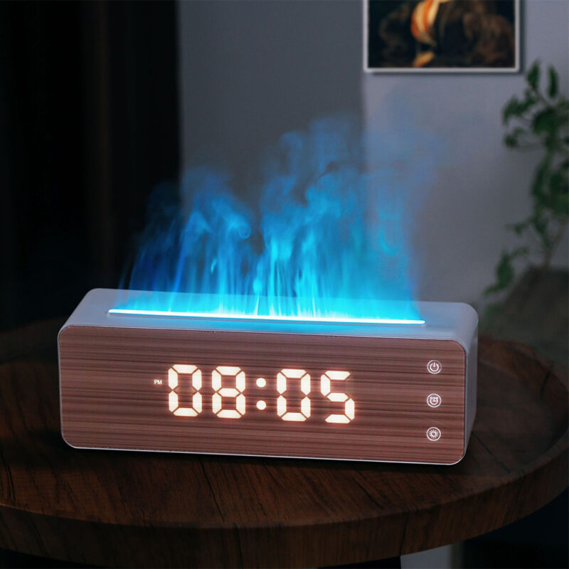 Flame Humidificateur Aromathérapie avec Affichage d'Horloge - Humidificateur d'Aromathérapie de Bureau pour Chambre à Coucher – Image 4