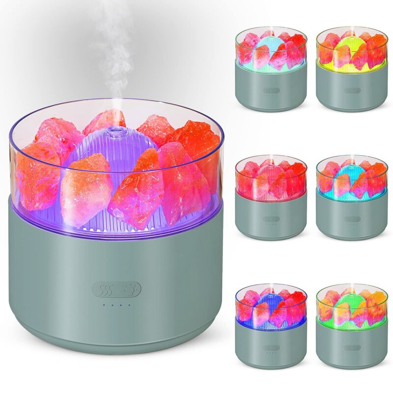 Humidificateur d'air à impulsion Cool-Mist avec diffuseur d'arôme à sel de cristal, machine à encens, brumisateur, lampe à huile essentielle et lumière ambiante – Image 9