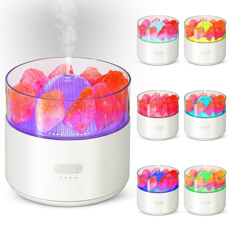 Humidificateur d'air à impulsion Cool-Mist avec diffuseur d'arôme à sel de cristal, machine à encens, brumisateur, lampe à huile essentielle et lumière ambiante – Image 4